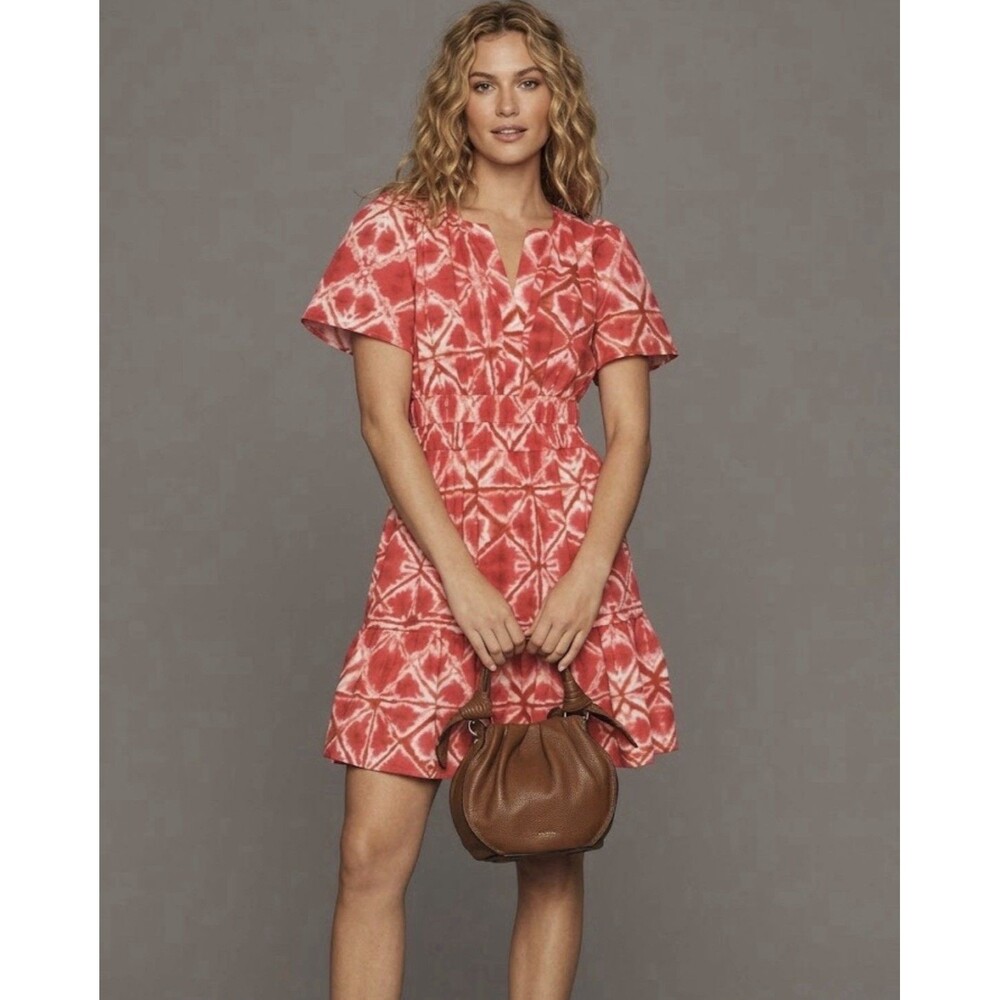 Anthropologie The Somerset Mini Dress Cotton Pink Shibori Tie Dye Geometric XL